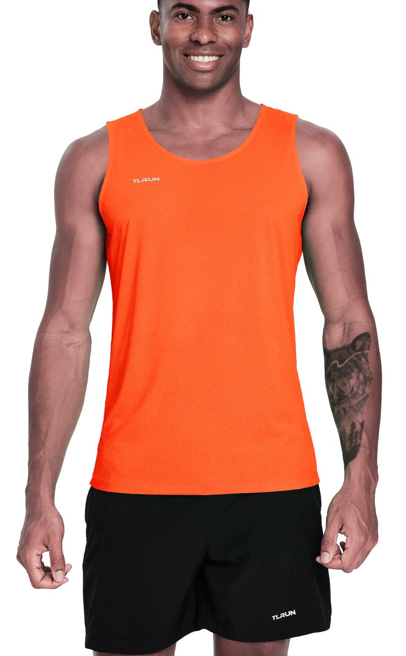 TLRUN Men's Running Tank Top Ultra Lightweight Marathon Singlet Shirts Dry Fit Yoga Workout Sleeveless T-Shirts(Small Orange)