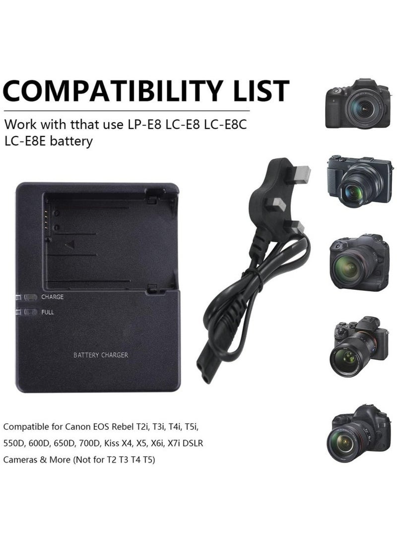 شاحن بطارية سريع LC-E8 متوافق مع بطارية LC-E8 LP-E8 لكاميرات Canon EOS Rebel T2i T3i T4i T5i 550D 600D 650D 700D X4 X5 X6 X6i X7i (ليس لكاميرات Rebel T2 وT3 وT4 وT5) - Image 2