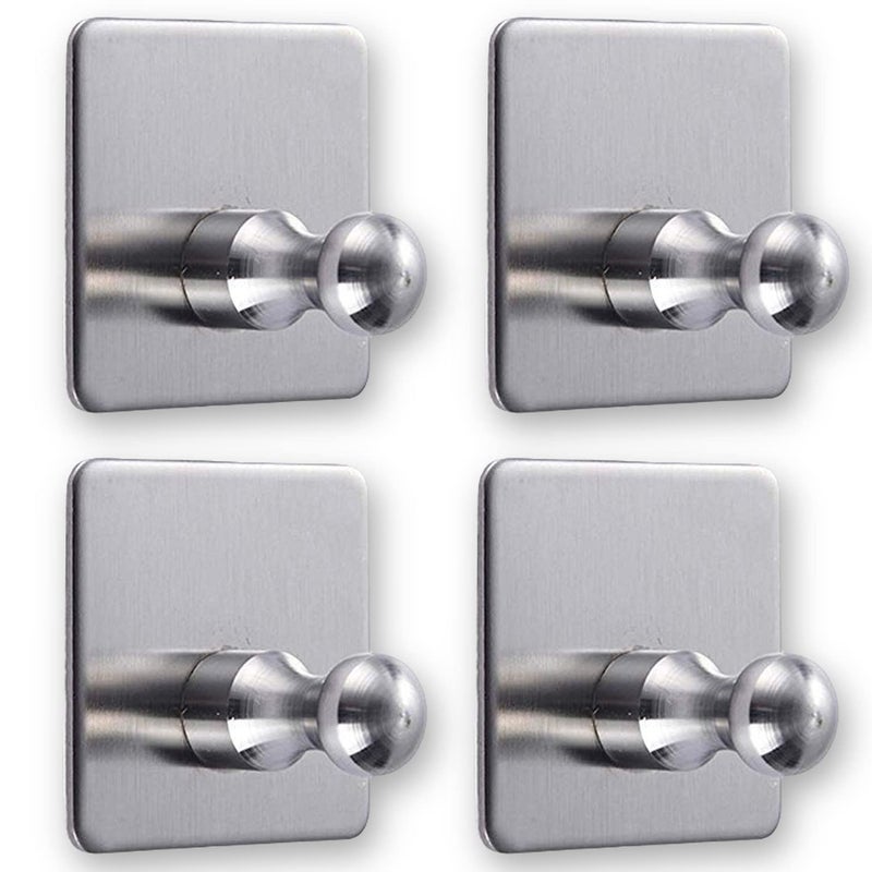 Leeonz SUS 304 Stainless Steel Adhesive HooksHeavy Duty Wall Hooks Aluminum Hooks for Hanging RobeHatTowel CoatKeyClothesTowel Hook Wall Mount for HomeOffice KitchenBathroomSilver4PCS - Image 1