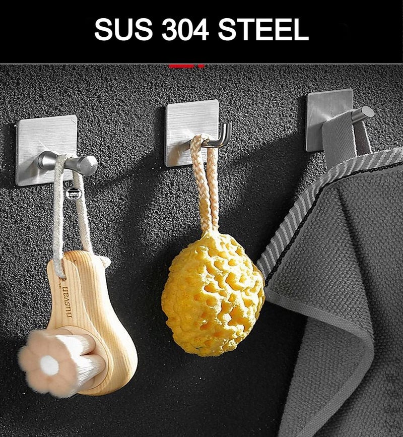 Leeonz SUS 304 Stainless Steel Adhesive HooksHeavy Duty Wall Hooks Aluminum Hooks for Hanging RobeHatTowel CoatKeyClothesTowel Hook Wall Mount for HomeOffice KitchenBathroomSilver4PCS - Image 3