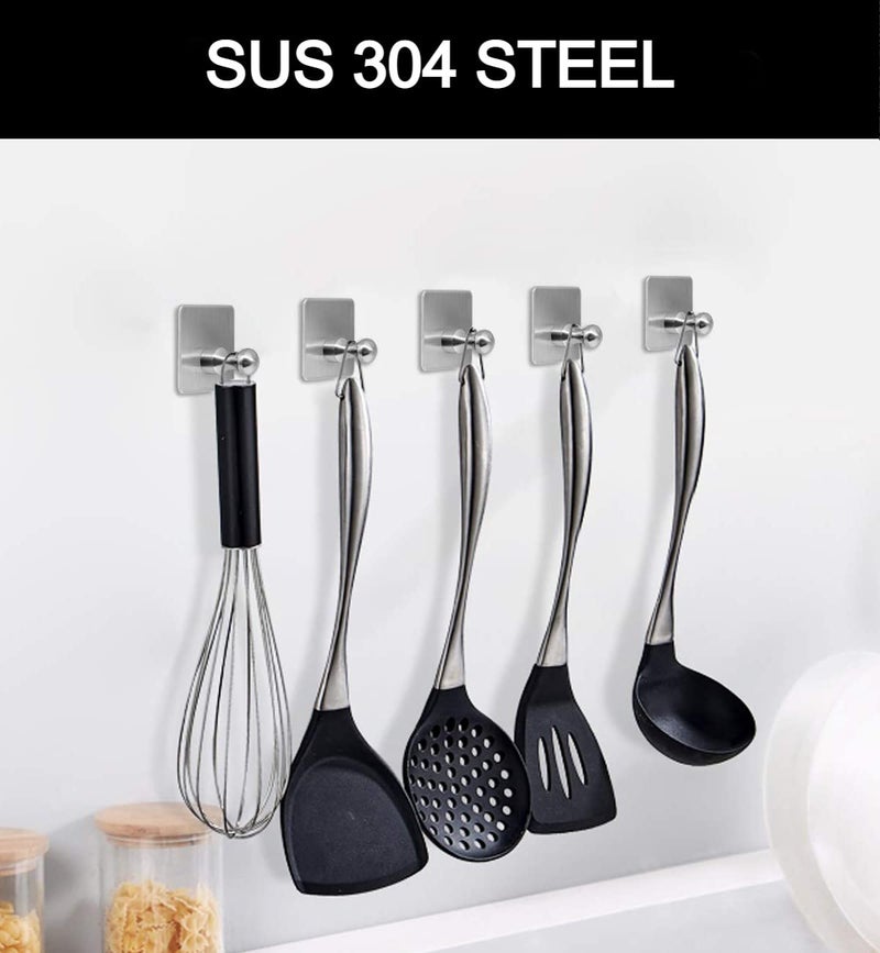Leeonz SUS 304 Stainless Steel Adhesive HooksHeavy Duty Wall Hooks Aluminum Hooks for Hanging RobeHatTowel CoatKeyClothesTowel Hook Wall Mount for HomeOffice KitchenBathroomSilver4PCS - Image 2