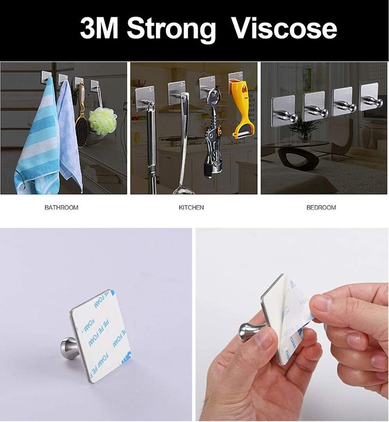 Leeonz SUS 304 Stainless Steel Adhesive HooksHeavy Duty Wall Hooks Aluminum Hooks for Hanging RobeHatTowel CoatKeyClothesTowel Hook Wall Mount for HomeOffice KitchenBathroomSilver4PCS - Image 4