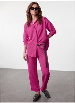Fuchsia Relaxed Cut Knitted Shirt and TrousersTop-Bottom Set TWOAW25AU00114