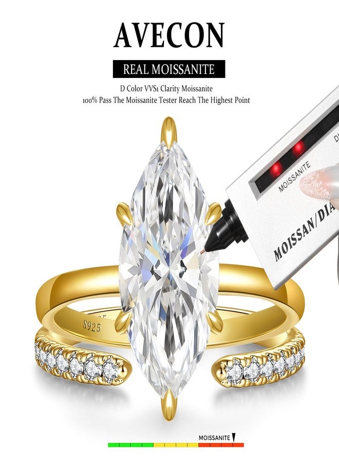 AVECON 4CT Moissanite Marquise Engagement Ring Set for Women, D Color VVS1 S925 Sterling Silver Promise Wedding Band, 14K Gold/White Gold Plated Adjustable Bridal Gift with Certificate & Box, Size 5-9 - Image 4