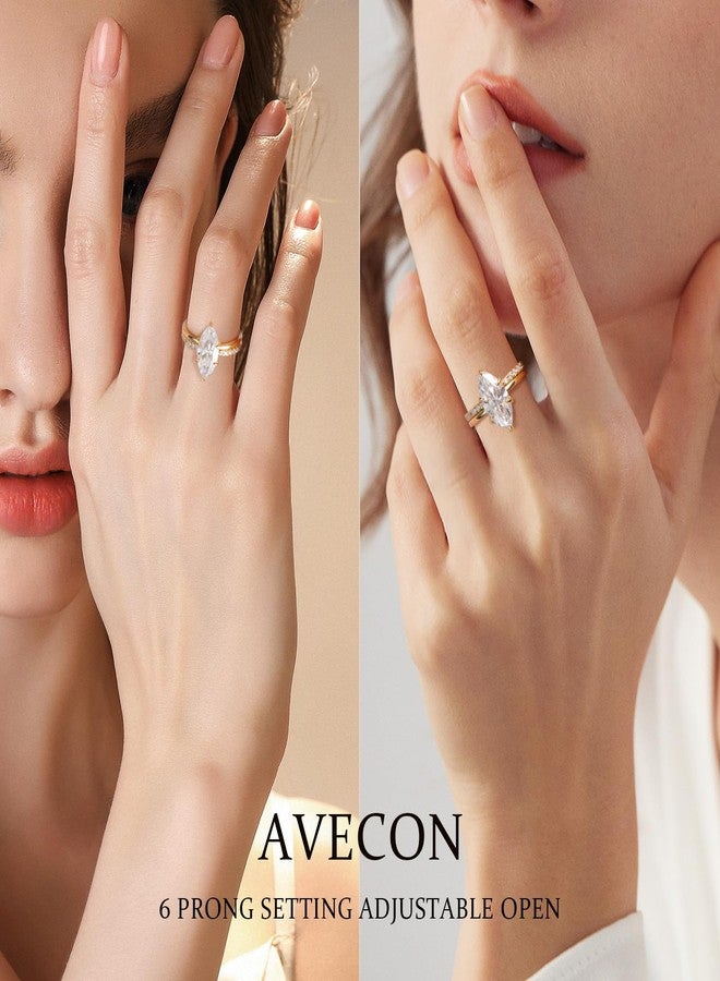 AVECON 4CT Moissanite Marquise Engagement Ring Set for Women, D Color VVS1 S925 Sterling Silver Promise Wedding Band, 14K Gold/White Gold Plated Adjustable Bridal Gift with Certificate & Box, Size 5-9 - Image 2