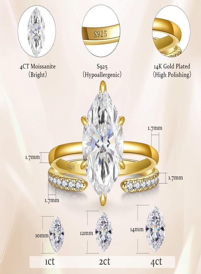 AVECON 4CT Moissanite Marquise Engagement Ring Set for Women, D Color VVS1 S925 Sterling Silver Promise Wedding Band, 14K Gold/White Gold Plated Adjustable Bridal Gift with Certificate & Box, Size 5-9 - Image 5