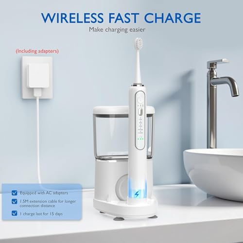 ZoCCee Electric Toothbrush with Water Flosser - Wireless Charging 3 in 1 Flossing Toothbrush - 500ML Professional Cordless Brush and Flosser in One - 5 Brush Modes & 3 Floss Speed (White) - Image 5