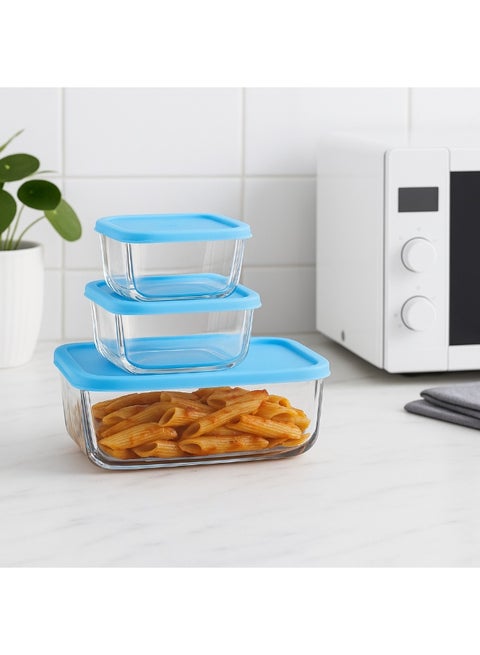 A Set Of Glass Food Containers And Plastic Covers, 3 Different Pieces