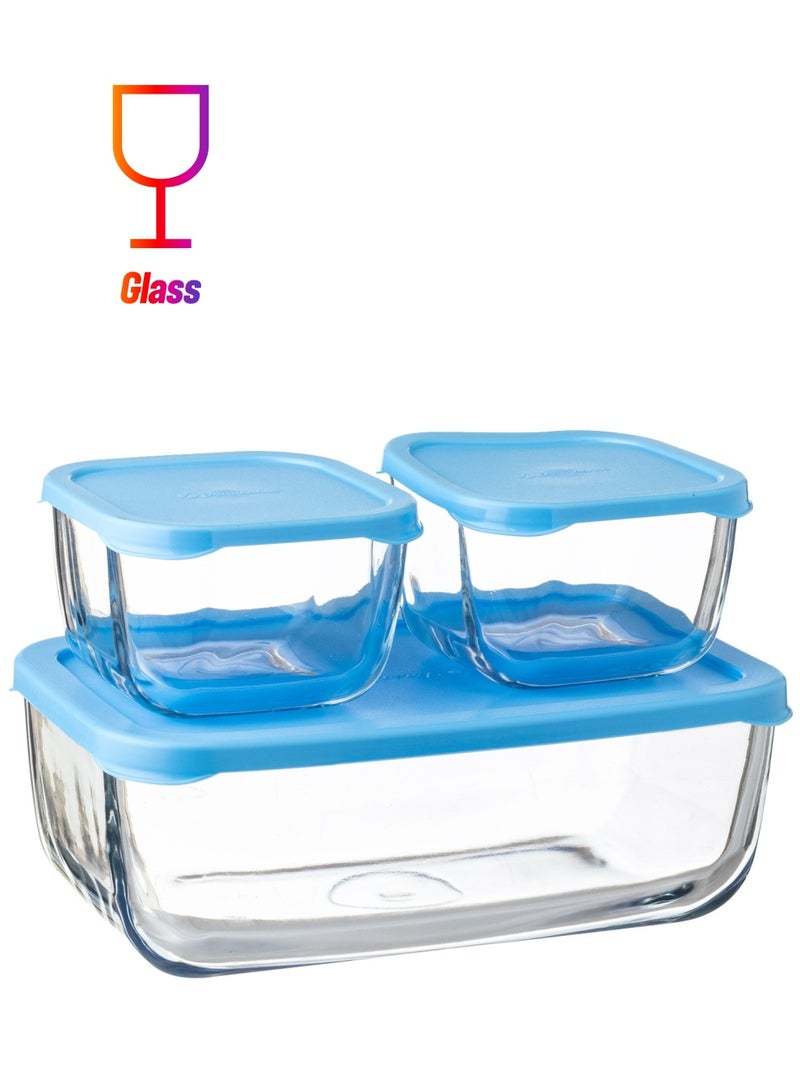 طقم حافظات طعام زجاج و غطاء بلاستيك 3 قطع مختلفة - Image 3