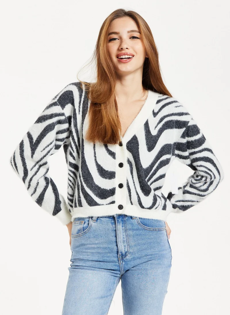 Liquorish Fluffy Black And White Cardigan