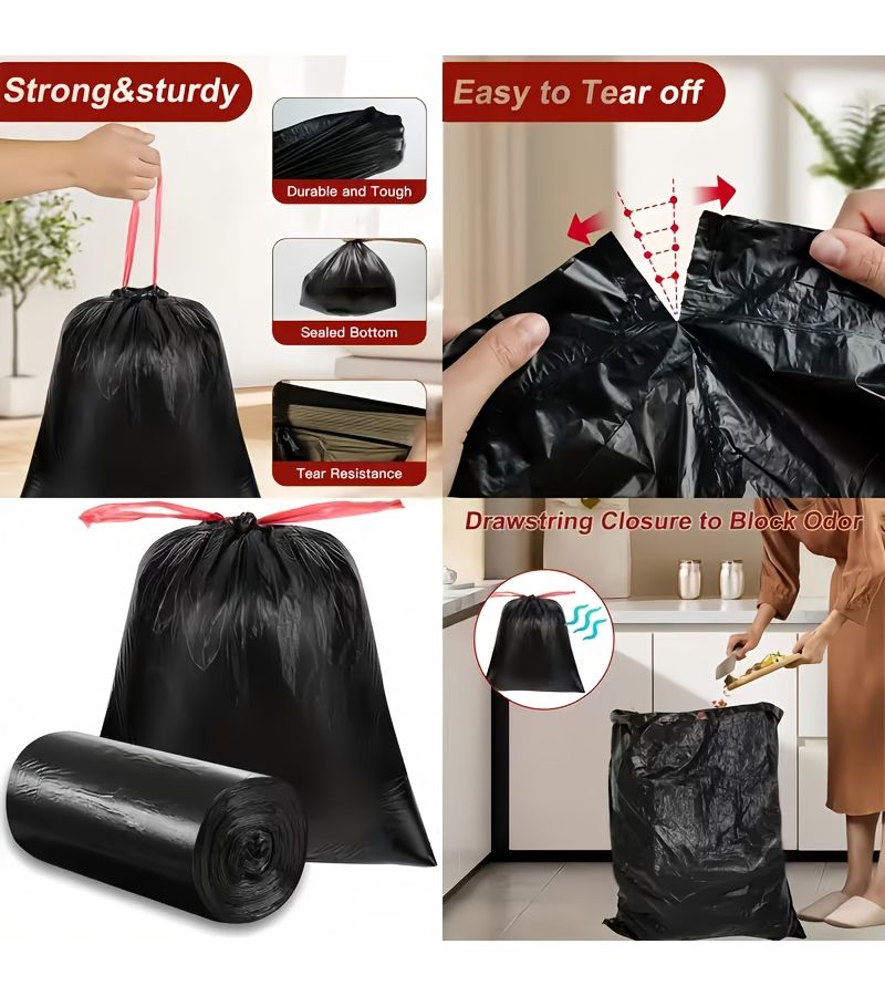 100pcs Black Thickened Leak Proof Drawstring Garbage Bags For Home Kitchen Office Trash - Image 4