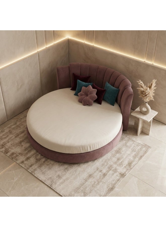 كستم ديكو سرير دائري فاخر مع لوح أمامي مُنجّد | سرير قابل للتخصيص بقماش فاخر | سرير عصري بحجم سوبر كينج لغرفة النوم الرئيسية - جودة ممتازة - Image 4