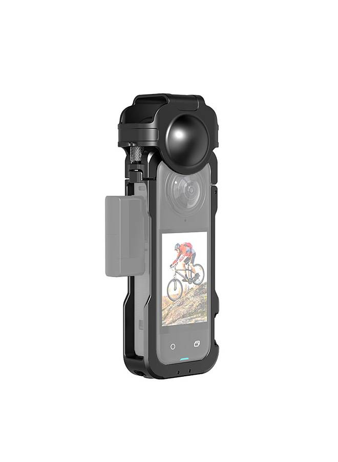 Metal Panoramic Camera Video Cage Aluminum Alloy Camera Cage with Dual Cold Shoe Mounts Silicone Lens Cover Metal Protective Frame Replacement for Insta360 X4 Vlog Accessories  - Image 2