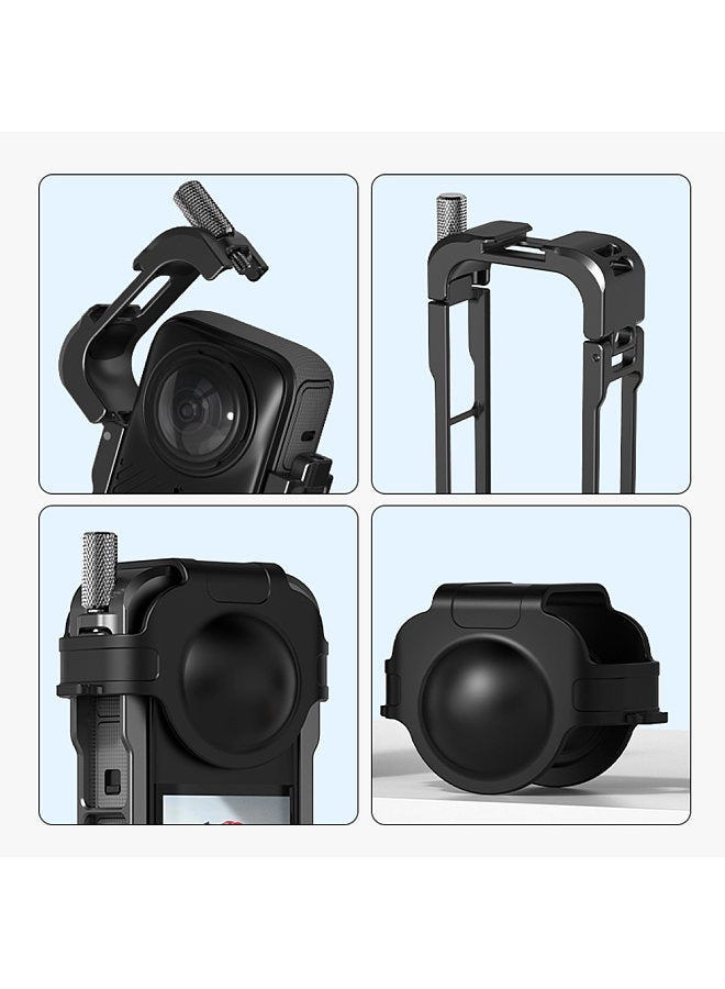 Metal Panoramic Camera Video Cage Aluminum Alloy Camera Cage with Dual Cold Shoe Mounts Silicone Lens Cover Metal Protective Frame Replacement for Insta360 X4 Vlog Accessories  - Image 4