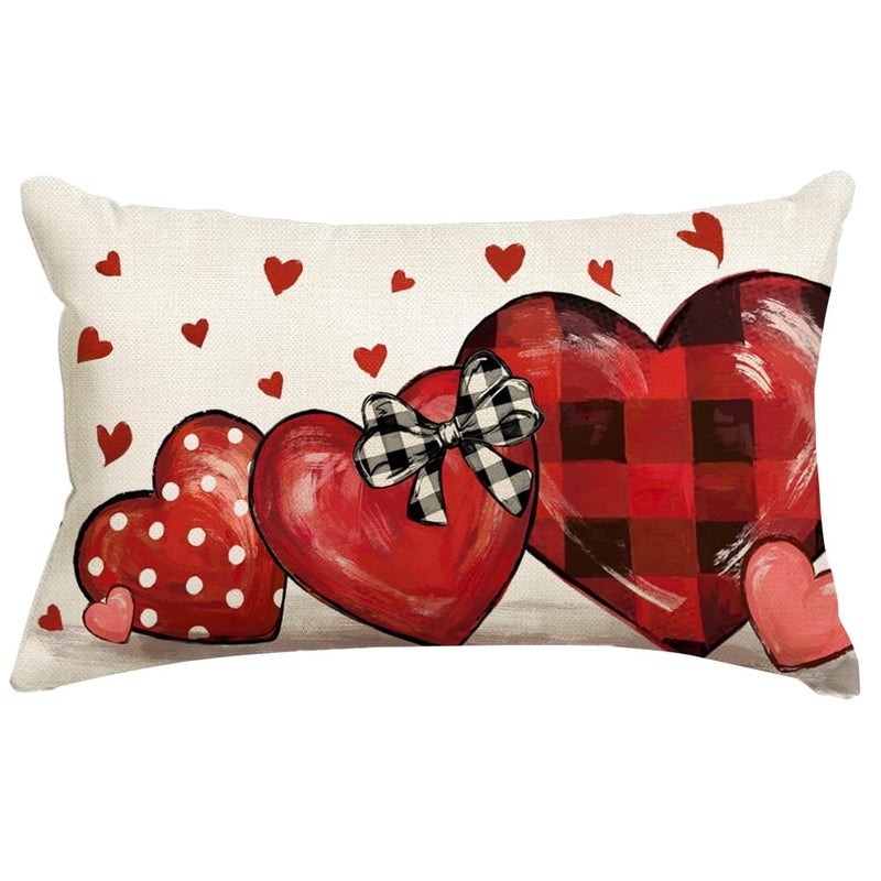 RABUSOFA Valentines Pillow Covers 12x20 inch Polka Dot Valentines Day Decoration Red Buffalo Plaid Love Heart Anniversary Wedding Lumbar Throw Pillowcase for Couch Home Decor - Image 1