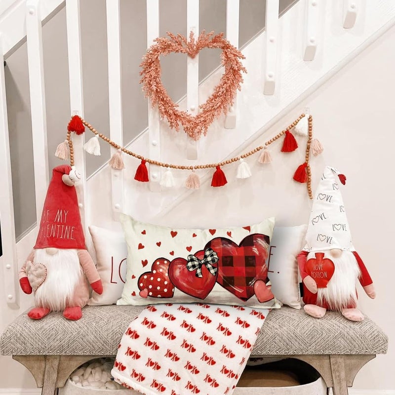 RABUSOFA Valentines Pillow Covers 12x20 inch Polka Dot Valentines Day Decoration Red Buffalo Plaid Love Heart Anniversary Wedding Lumbar Throw Pillowcase for Couch Home Decor - Image 5