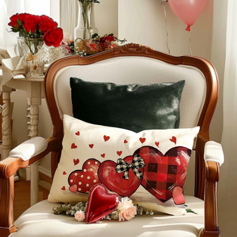 RABUSOFA Valentines Pillow Covers 12x20 inch Polka Dot Valentines Day Decoration Red Buffalo Plaid Love Heart Anniversary Wedding Lumbar Throw Pillowcase for Couch Home Decor - Image 2