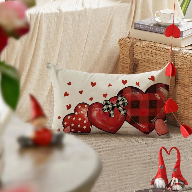 RABUSOFA Valentines Pillow Covers 12x20 inch Polka Dot Valentines Day Decoration Red Buffalo Plaid Love Heart Anniversary Wedding Lumbar Throw Pillowcase for Couch Home Decor - Image 3