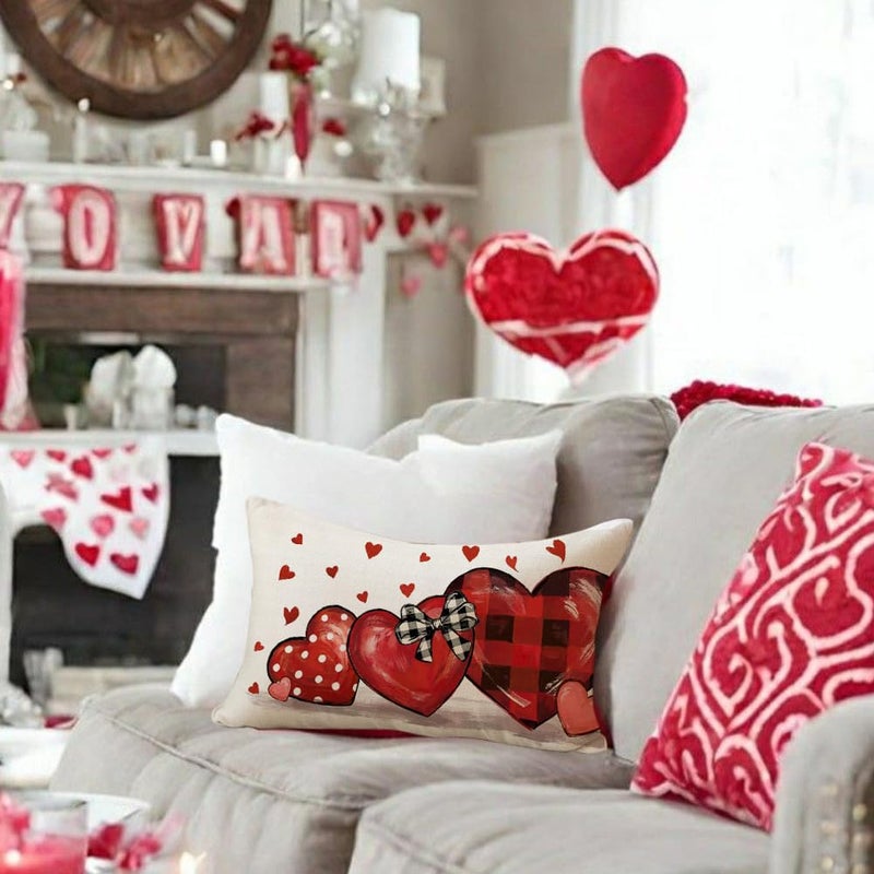 RABUSOFA Valentines Pillow Covers 12x20 inch Polka Dot Valentines Day Decoration Red Buffalo Plaid Love Heart Anniversary Wedding Lumbar Throw Pillowcase for Couch Home Decor - Image 4