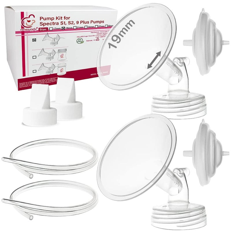 Nenesupply 19mm Flange Pump Kit Compatible w Spectra S2 S1 Breast Pumps Replacement for Spectra Pump Parts S2 Parts Accessories Inc Flange Duckbill Valve Backflow Protector Bottle for Pumping