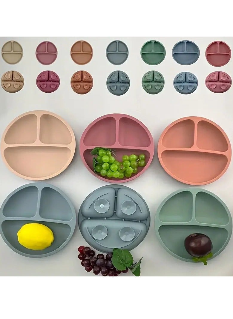 Little tots Suction Plates For Babies, Silicone With Lid Divided Design Dinner Plate Assorted Color - Image 1