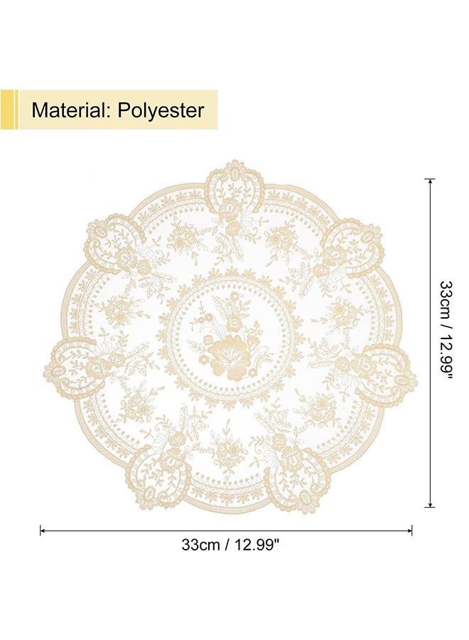 اتش واي المفارش الدانتيل الرجعية ، 13x13 بوصة دائرية الكروشيه الفرنسية المفارش رقيقة مطرزة مزهرية حصيرة كوستر لطاولة الطعام ديكور المنزل (بيج) - Image 2