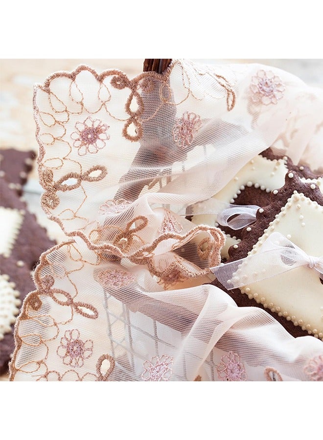 اتش واي المفارش الدانتيل الرجعية ، 13x13 بوصة دائرية الكروشيه الفرنسية المفارش رقيقة مطرزة مزهرية حصيرة كوستر لطاولة الطعام ديكور المنزل (بيج) - Image 5