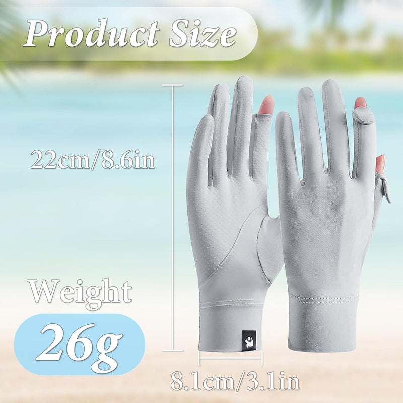 Feelorna Women UV Sun Protection Gloves - Summer Ice Silk Breathable Full Finger Touchscreen Non-Slip Mittens for Outdoor Activities - Image 2
