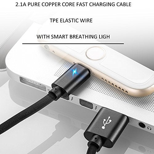 Soopii Micro USB Fast Charging Round Teeth Pattern Rubber Data Cable - Tangle Free, Light Indicator, 2.1A Output (Black) - Image 3