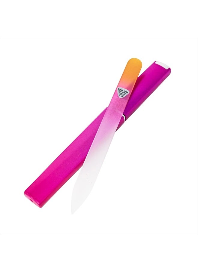 Bona Fide Beauty - Glass Files for Nails, Professional Manicure Glass Fingernail Files with Case - 1-Piece Gold Magenta Bona Fide Beauty Czech Glass File - Image 1