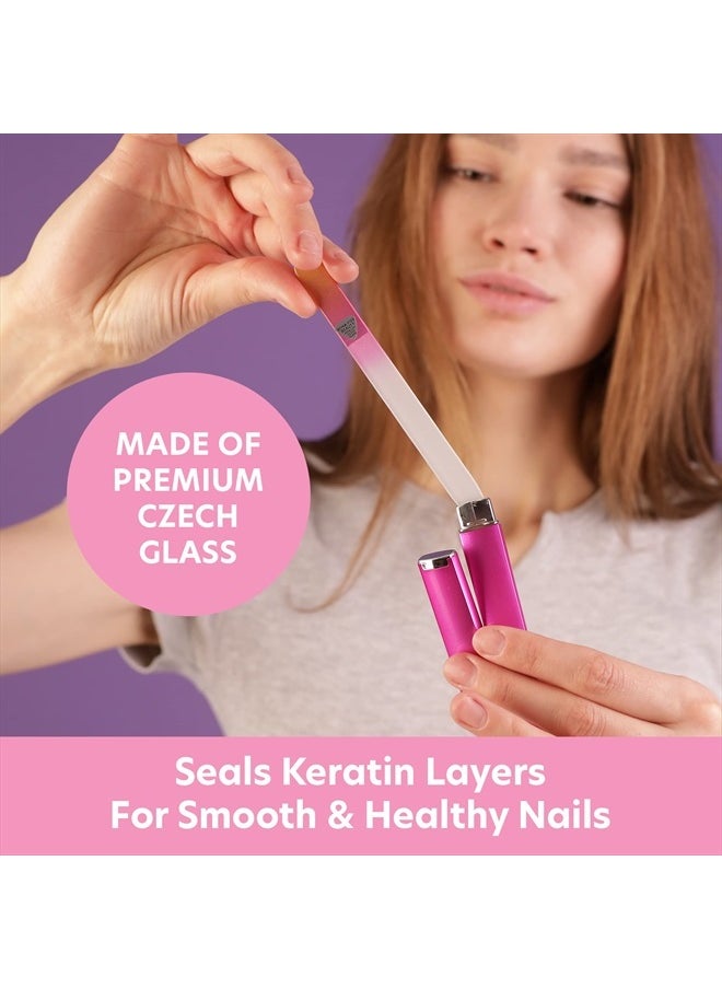 Bona Fide Beauty - Glass Files for Nails, Professional Manicure Glass Fingernail Files with Case - 1-Piece Gold Magenta Bona Fide Beauty Czech Glass File - Image 1