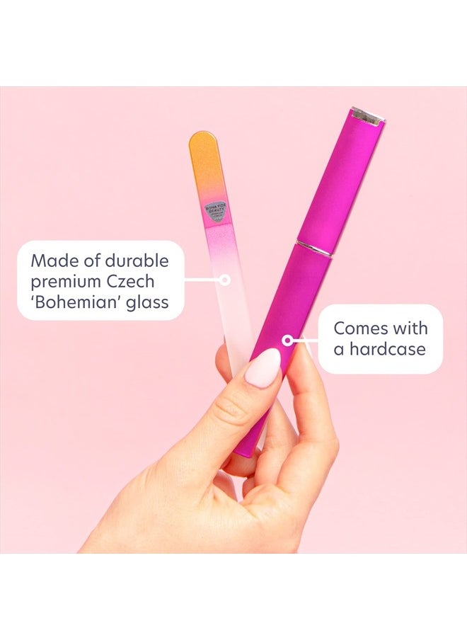 Bona Fide Beauty - Glass Files for Nails, Professional Manicure Glass Fingernail Files with Case - 1-Piece Gold Magenta Bona Fide Beauty Czech Glass File - Image 1