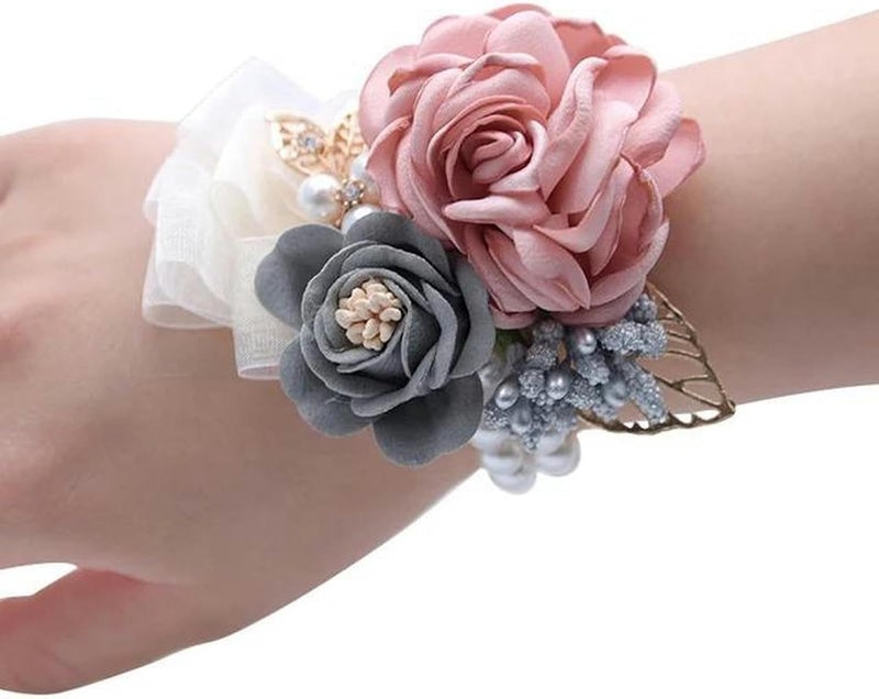 Wrist Flower,Boutonniere, Wrist Corsage 3Pcs Women Bridesmaid Wrist Corsage Silk Rose Wrist Flowers Groom Boutonniere Buttonhole Marriage Accessories - Image 1