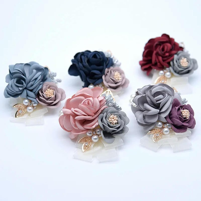 Wrist Flower,Boutonniere, Wrist Corsage 3Pcs Women Bridesmaid Wrist Corsage Silk Rose Wrist Flowers Groom Boutonniere Buttonhole Marriage Accessories - Image 2