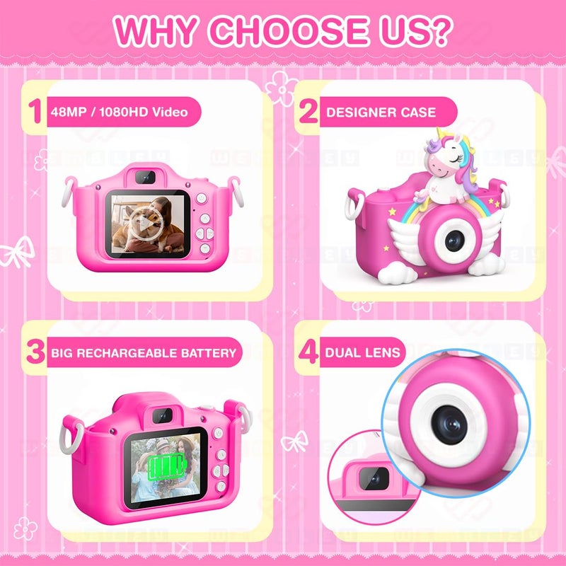 Wembley Unicorn 48MP Kids Digital Camera with Video Recorder | 2-Inch Screen & 4GB SD Card | Birthday Gift for Boys & Girls Ages 5-10 | Mini Camera for Fun Photo & Video | Best Toy Camera for Kids - Image 5