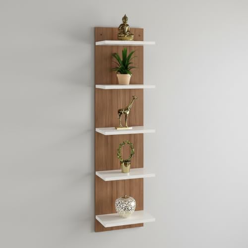 FURNEASER Sampller Wall Shelves for Living Room, Hanging Decoration & Corner Display Shelf, Modern & Stylish Bookcase Bookshelf (Wenge) (Exotic Teak & White) - Image 1