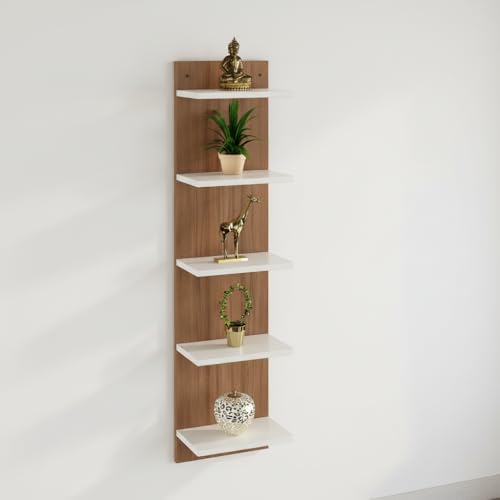 FURNEASER Sampller Wall Shelves for Living Room, Hanging Decoration & Corner Display Shelf, Modern & Stylish Bookcase Bookshelf (Wenge) (Exotic Teak & White) - Image 2