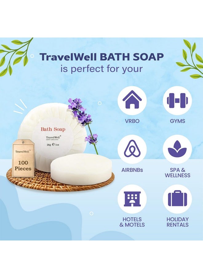 Travelwell - Travel Well Bar Soap Bulk - 100 Pack, 1.0 oz Travel Size Soap Bars - Individually Wrapped Hotel Soap - Great for Vacation Rental and Airbnb Toiletries or Hygiene Kits Supplies - Image 1