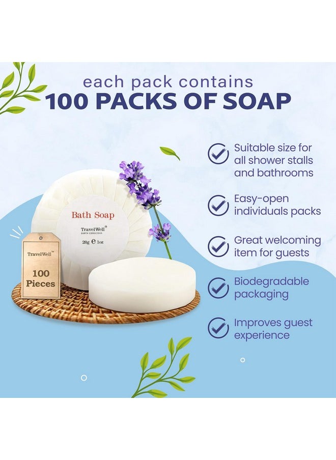Travelwell - Travel Well Bar Soap Bulk - 100 Pack, 1.0 oz Travel Size Soap Bars - Individually Wrapped Hotel Soap - Great for Vacation Rental and Airbnb Toiletries or Hygiene Kits Supplies - Image 1