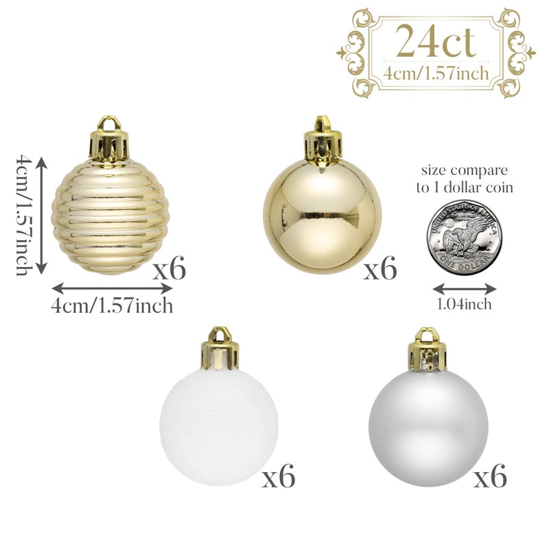 Valery Madelyn Christmas Tree Decorations rocenent for Fall Halloween Decor 24ct White and Gold Shatterproof Ball Ball Ball Bulk 1.57 Inting Decor - Image 3