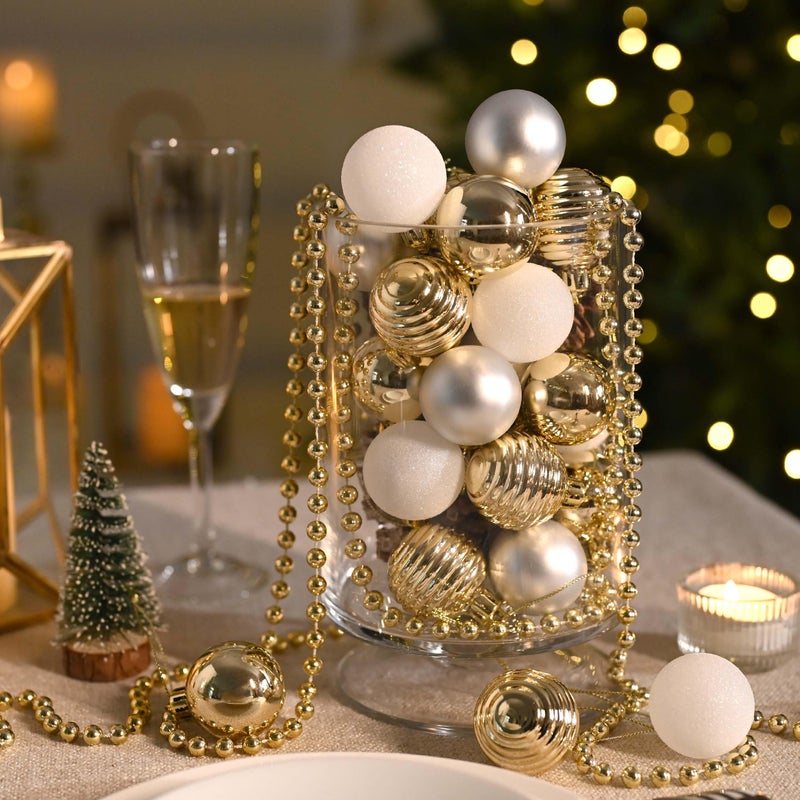 Valery Madelyn Christmas Tree Decorations rocenent for Fall Halloween Decor 24ct White and Gold Shatterproof Ball Ball Ball Bulk 1.57 Inting Decor - Image 4