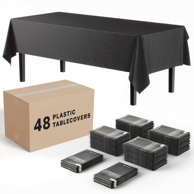 Party Solids Party Solids Black Tablecloths for Rectangle Tables 48 Pack Plastic Table Cloth Disposable 54 X 108 Black Table Cloths Rectangle Tablecloth Plastic Tablecloths Rectangular for Party Supplies 