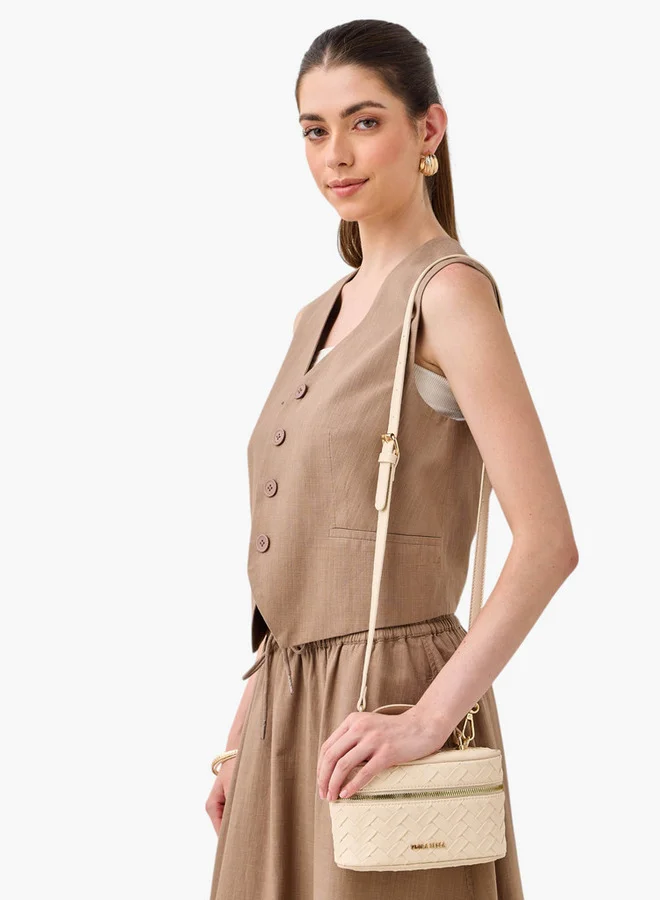 Flora Bella By Shoexpress Textured Crossbody Bag with Detachable Strap and Zip Closure