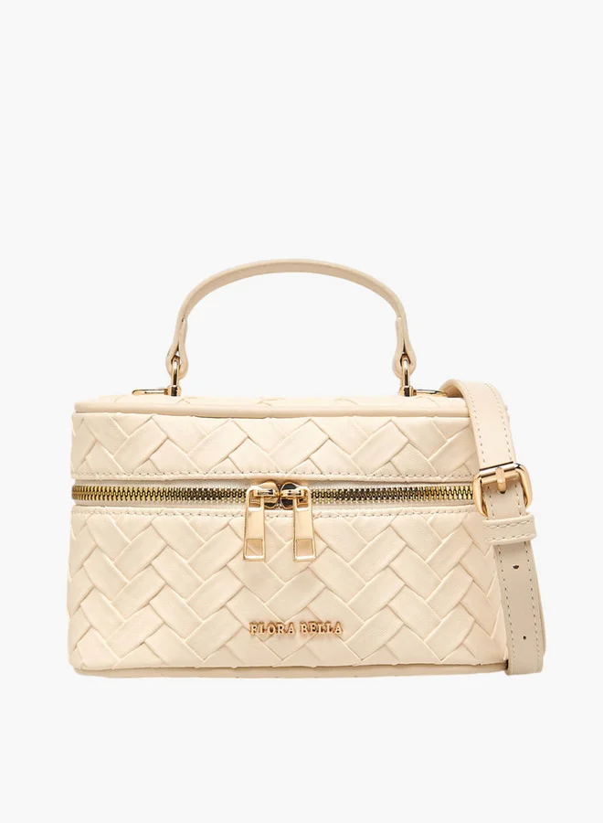 Flora Bella By Shoexpress Textured Crossbody Bag with Detachable Strap and Zip Closure