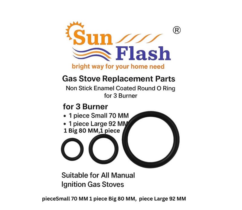 SUN FLASH قطع غيار موقد الغاز | حلقات دائرية مغطاة بالمينا غير لاصقة لموقدين (1 صغيرة 70MM، 1 كبيرة 80MM) | مناسبة لمواقد الغاز ذات الإشعال اليدوي - Image 3