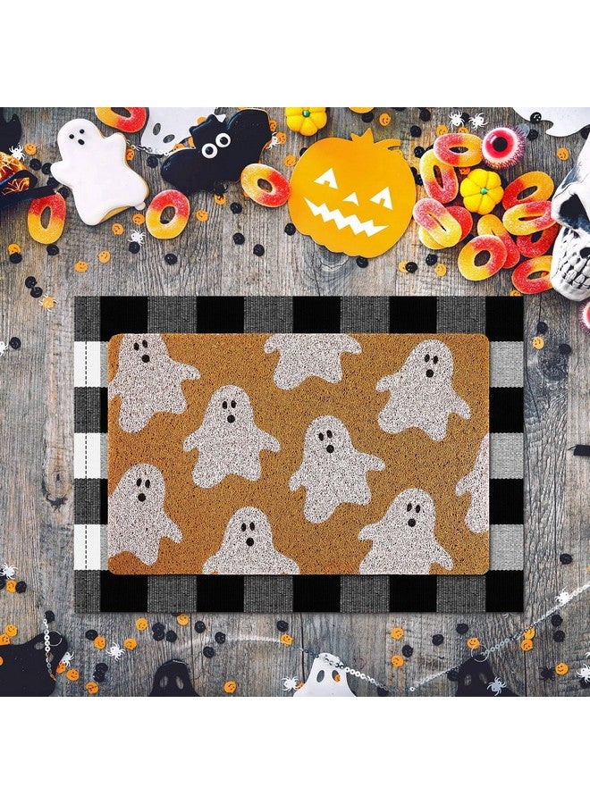 Fabbay سجادة مدخل 2 قطعة منزلية تقليد جوز الهند خريف عيد الشكر هالوين مع قاعدة مطاطية غير قابلة للانزلاق سجادة مربعة نمط بوفالو لتزيين مدخل الباب الأمامي (شبح) - Image 4