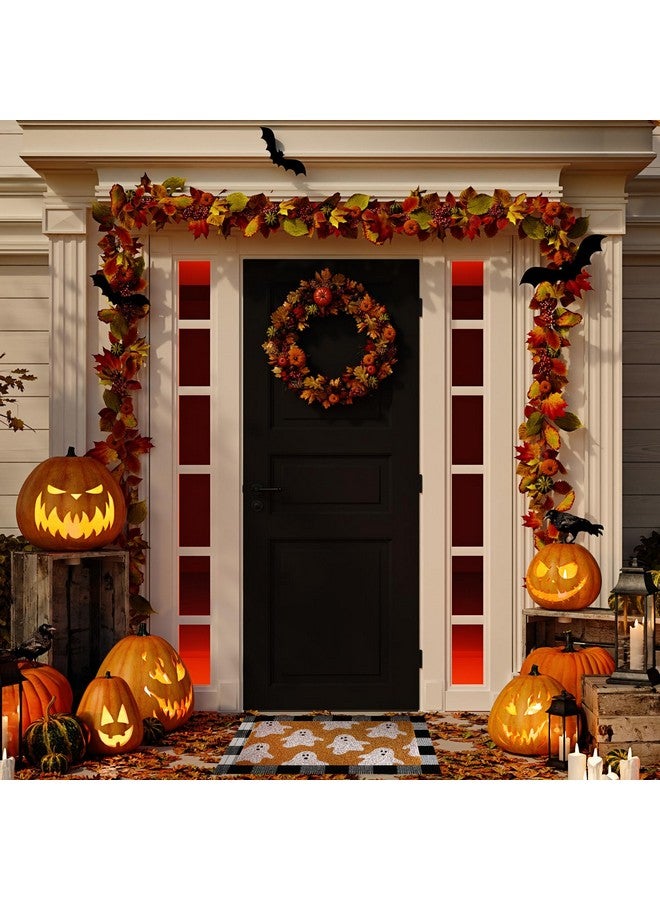 Fabbay سجادة مدخل 2 قطعة منزلية تقليد جوز الهند خريف عيد الشكر هالوين مع قاعدة مطاطية غير قابلة للانزلاق سجادة مربعة نمط بوفالو لتزيين مدخل الباب الأمامي (شبح) - Image 3
