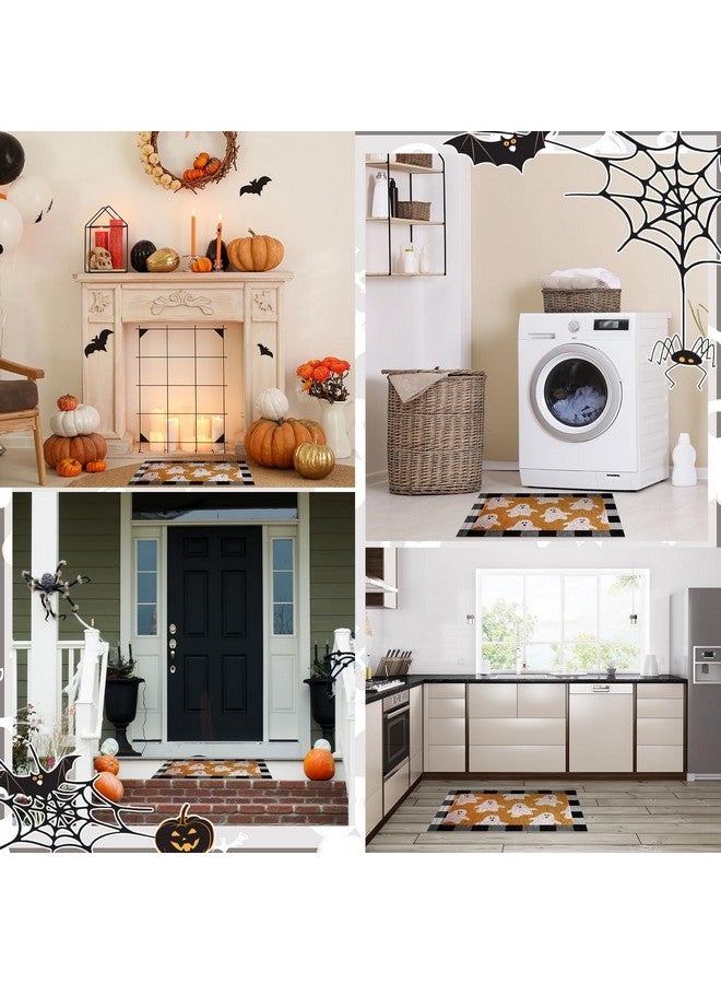 Fabbay سجادة مدخل 2 قطعة منزلية تقليد جوز الهند خريف عيد الشكر هالوين مع قاعدة مطاطية غير قابلة للانزلاق سجادة مربعة نمط بوفالو لتزيين مدخل الباب الأمامي (شبح) - Image 5