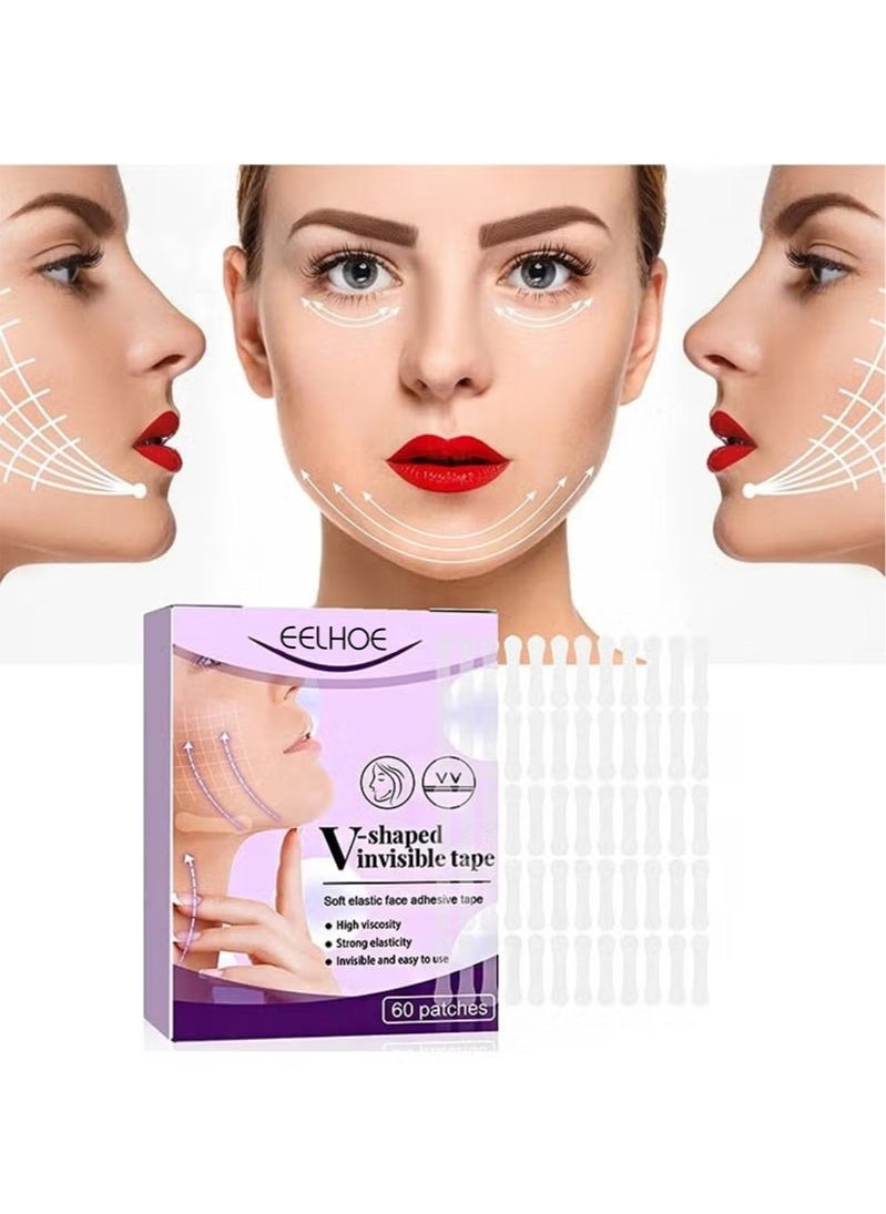 EELHOE 60 Pack Face Lifting Tape - Face Lifting Tape Patches For Chin Lift - Invisible Face Lifting Stickers Double Chin Face Wrinkle Patch - V Face Invisible Lifting Stickers  - Image 1