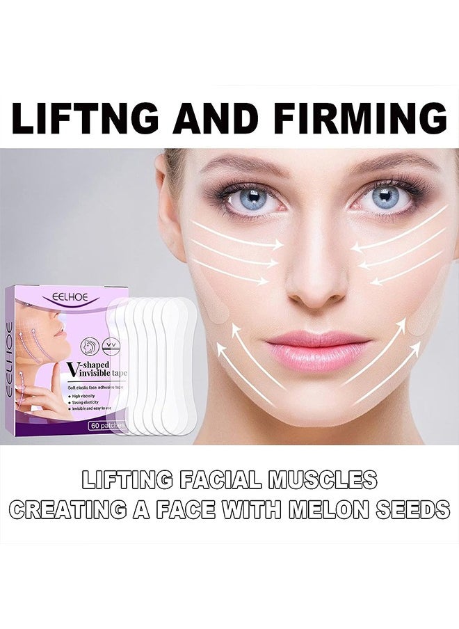 EELHOE 60 Pack Face Lifting Tape - Face Lifting Tape Patches For Chin Lift - Invisible Face Lifting Stickers Double Chin Face Wrinkle Patch - V Face Invisible Lifting Stickers  - Image 5